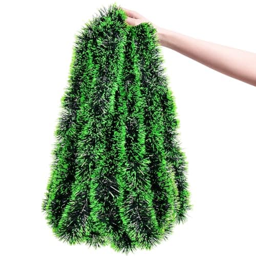 Image of 10M Chunky Christmas Tinsel Garland Tinsel Garland Decoration, Christmas Garland for Christmas Tree Decorations, Green