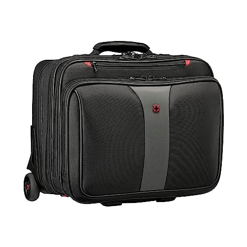 Image of WENGER Patriot Trolley Laptop Bag Rolling Briefcase Organizer Women Men Office Business Travel Uni, black, Size: 27.0 x 42.0 x 34.0 cm, Sustainable material made from PET bottles