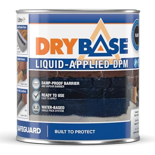 Image of Drybase Liquid Damp Proof Membrane (1 Litre, Black) - Damp Proofing Paint for Internal Walls and Floors. Waterproof Paint