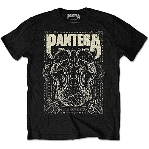 Image of Pantera Black Skull Printed Logo Text Crew Neck Short-Sleeved T-Shirt, Size L