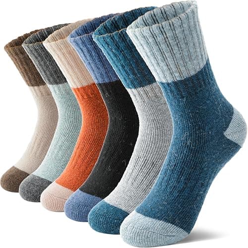 Image of MOSEY KOSY 6 Pairs Kids Merino Wool Walking Hiking Socks Boys Girls Toddlers Winter Thermal Thick Warm Cushion Crew Boot Socks(ColorBlocked,8-12 Years)