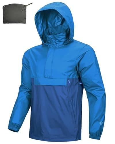 Image of Outdoor Ventures Rain Jacket for Men Waterproof Pullover Lightweight Hooded Windbreaker Outdoor Raincoat Packaway Breathable Windproof Shell Jacket for Camping, Hiking Royal Blue/Classic Blue M