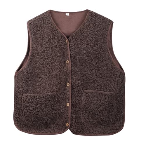 Image of Risipu Women's Sherpa Vest Casual Warm Fuzzy Faux Shearling Vest Sleeveless Fleece Jacket Pockets Teddy Coat Gilet for Winter (UK, Alpha, XXL, Regular, Regular, Brown)