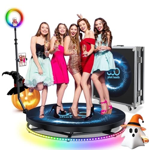 Image of 360 Photo Booth Machine for Parties for 1-5 People,RGB Ring Light,Free Custom Logo,Stand with Flight Case,Remote Control Photo Booth (39.4"/100cm+Flight Case)