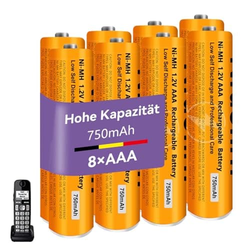 Image of 1.2V 750mah NI-MH AAA Rechargeable Battery for Panasonic BT, 8 Pack AAA rechargeable Batteries for Gigaset Cordless Phones