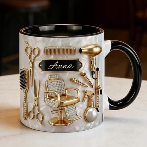 Image of Personalized Hair Stylist Mug, Custom Name Hairdresser Coffee Cup, Hair Salon Tools Ceramic Mug, Funny Stylist Gift, Beauty Salon Gift for Hairstylist, Cosmetology Graduation Gifts