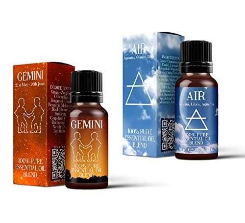 Image of Mystix London | Air Element & Gemini Zodiac Essential Oil Blend Twin Pack | 100% Pure & Natural | Aromatherapy for Clarity & Calm | 2×10 ml | Vegan, GMO Free