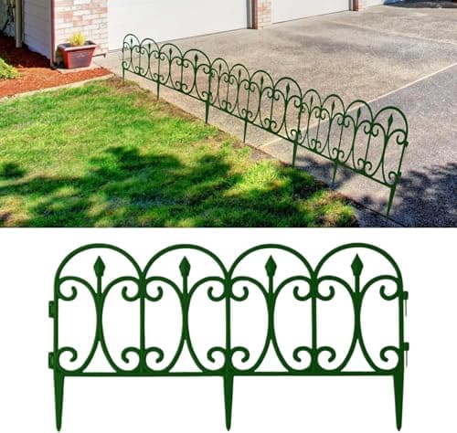 Image of ADEPTNA 6 Pack Garden Decorative Green Fence Edging Border Lawn Edging Plastic Picket Fence Barrier Lawn for Decorative Flowerbed Pathways Tree Pond Detachable – Total Length Apprx.12ft