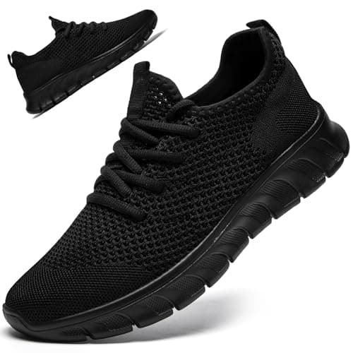 Image of RJYWGS Trainers Men Women Black Trainers Slip On Gym Running Shoes Lightweight Walking Sports Workout Sneakers Mens Womens Size 13 UK(Label Size:48)