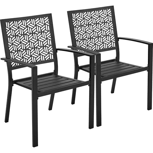 Image of Yaheetech Black Outdoor Dining Chairs Set of 2 with Armrests and Backrest, All Weather Steel Bistro Chairs with Heavy-Duty Metal Frame for Garden, Lawn, Porch, Backyard Pool