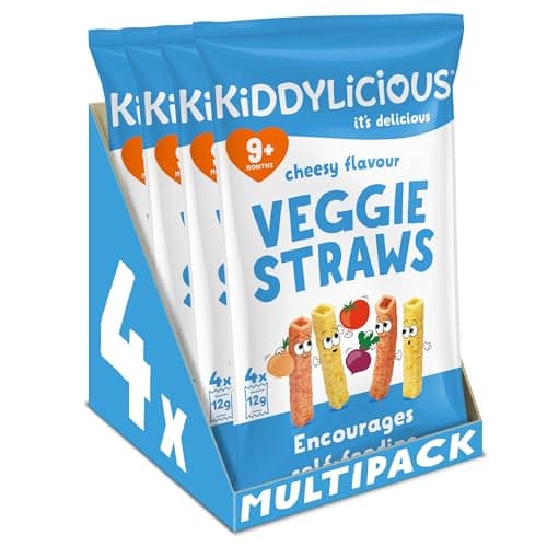 Image of Kiddylicious Cheesy Veggie Straws - Delicious Snacks for Kids - Suitable for 9+ Months - 4 Packs of 4 (16 Total)