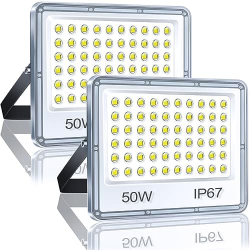 Image of YIQIBRO 50W LED Floodlight Outdoor 2 Pack, IP67 Waterproof Outside Security Lights, 5000LM 7000K Cool White LED Floods Light Outdoor Spotlight for Garden, Garage, Warehouse, Workshop, Factory