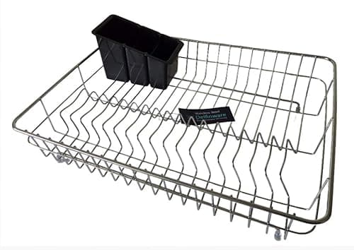 Image of Delfinware Stainless Steel Dish Draining Rack with Black Cutlery Drainer (Extra Large)