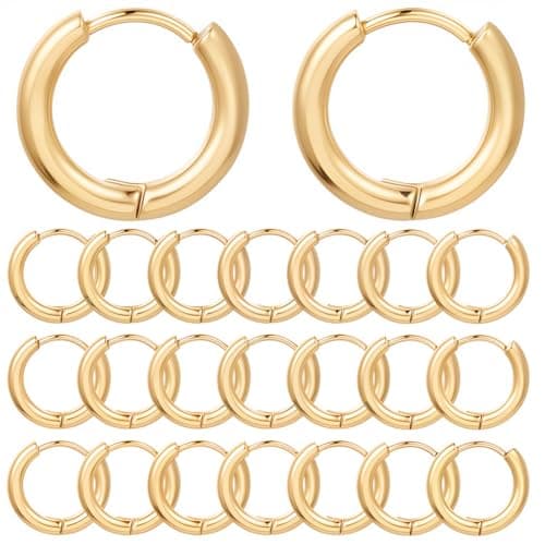 Image of SUNNYCLUE 1 Box 24Pcs 18K Gold Plated Hoop Earrings Huggie Earring Hooks Stainless Steel Hoops Tiny Cartilage Findings for jewellery Making Women Adult DIY Dangle Ear Craft Supply