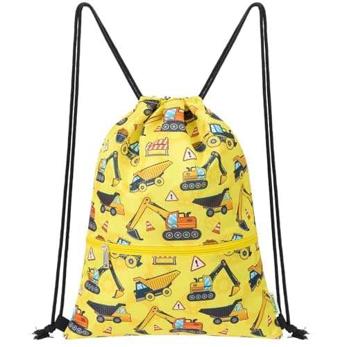 Image of WAWSAM Drawstring Bags for Kids, Truck Gym Bag for Boys, Waterproof Gym Swim Bag for Swimming Beach String Cinch Backpack, Back to School Birthday Gift with Zippered Pocket