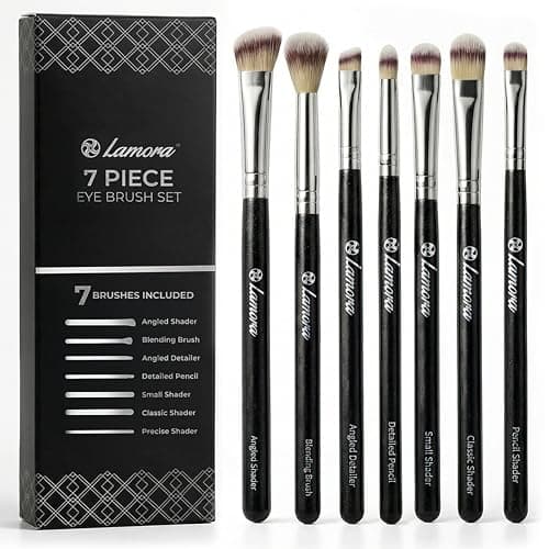 Image of Make Up Eye Brush Set - Eyeshadow Eyeliner Blending Crease Kit - Best Choice 7 Piece Essentials - Pencil, Shader, Tapered, Definer - Vegan Synthetic Bristles That Last Longer & Apply Better Makeup