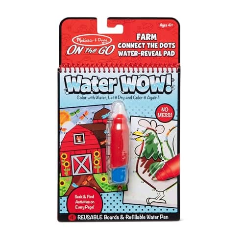 Image of Melissa & Doug On the Go Water Wow! Reusable Water-Reveal Activity Pad - Connect the Dots - Farm - Party Favors, Stocking Stuffers, Travel Toys For Toddlers, Mess Free Coloring Books For Kids Ages 3+
