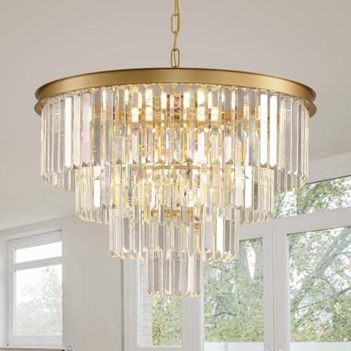 Image of MSSIAN Gold Crystal Chandelier Round 9-Lights K9 Crystal Modern Flush Mount Chandelier Living Room Chandeliers with E14 Base, Ideal for Living Room Dining Room Bedroom Entryway W60CM