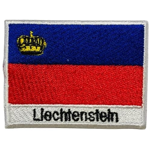 Image of BeBuz Flag with Name Patch – Embroidered Iron On or Sew On Patch for Jackets, Hats, Backpacks and Uniforms – Tactical Military Emblem Applique for Clothing and Gear (Liechtenstein)
