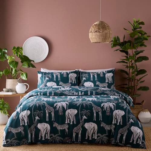 Image of Portfolio Home Wild Safari Elephants Green Double Soft Easy Care Bed Linen Bedding Duvet Cover Quilt Set With Pillow Cases