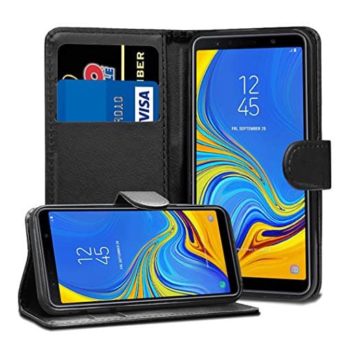Image of GAPlus Samsung Galaxy A7 2018 Cases - Premium Wallet Leather Flip Case Cover For Samsung Galaxy A7 2018 [Card Holder] [Magnetic Closure] (Black)