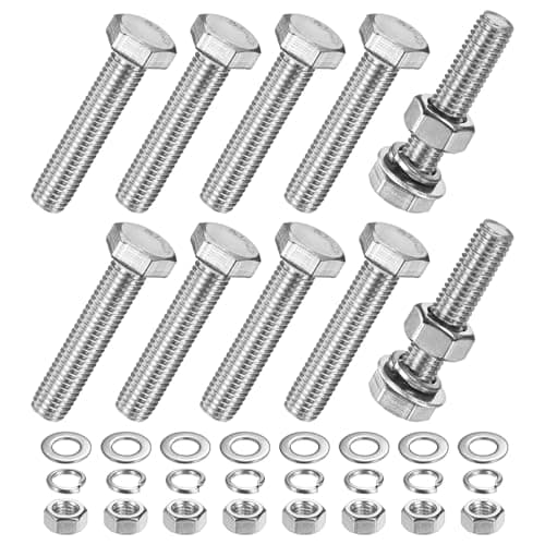 Image of M METERXITY 10-Pack Hex Head Screw Bolt with Nuts Flat & Lock Washers M10x50mm Stainless Steel Bolts and Nuts Kit Fully Threaded Metric Bolt Assortment for Equipment/Machinery