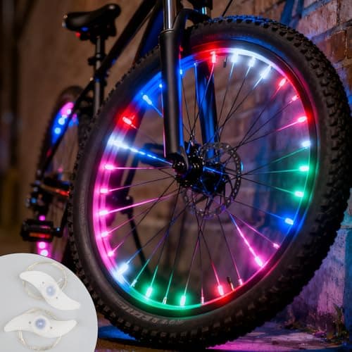 Image of 2Pcs LED Bike Wheel Lights Bicycle Spoke Lights 3 Flashing Modes Color Changing Light Waterproof Multicolour LED Neon Tire Lamp Bicycle Accessories Easy to Install Outdoor for Adult at Night