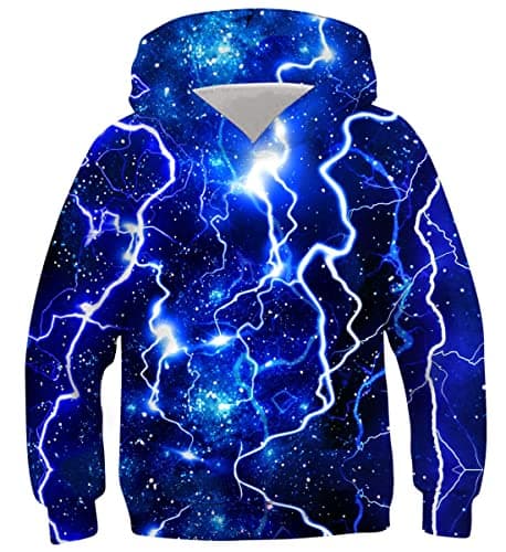 Image of Belovecol Kids Hoodies Boys Girls 3D Cool Hoody Funny Pullover Uniform Hoodie Sweatshirt Long Sleeve Jumpers with Two Pockets for Teen Blue Lightning 14 15 16 Years