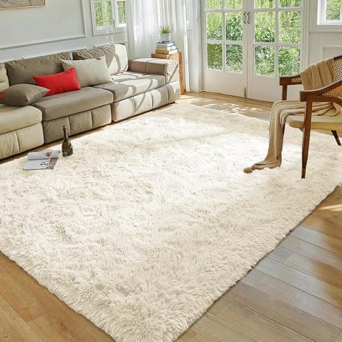 Image of MOONLIGHT20015 Rugs Living Room Large 200x290 CM – Fluffy Cream Area Rugs for Bedroom, Hallway, Lounge – Modern Super Soft Thick Pile Non Slip Non-Shedding Shaggy Rug