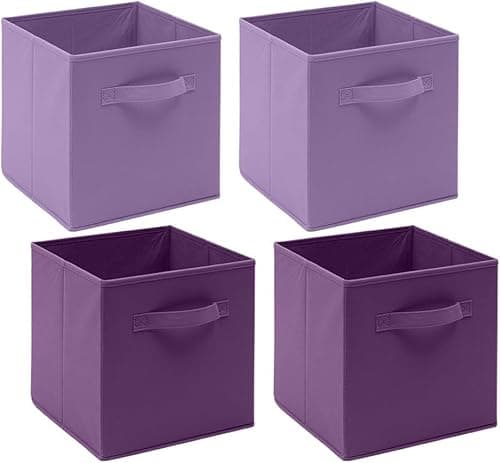 Image of NICEME Cube Storage Boxes Set of 4, Foldable Storage Boxes with Handle for Home Office Nursery, 4pcs Collapsible Bins Organiser for Shelf Closet Organization, Light Purple+Dark Purple