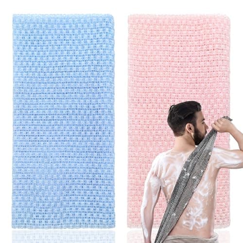 Image of 2Pcs Japanese Exfoliating Towel,Exfoliating Shower Towel,Extra Long Exfoliating Washcloth for Men Women,Exfoliating Body Scrubber for Cleaning&spa(Blue+Pink)