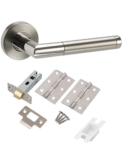 Image of Golden Grace Mitred Style Door Handles on Round Rose in Dual Finish Complete with Hinges & Latch - 1 Set