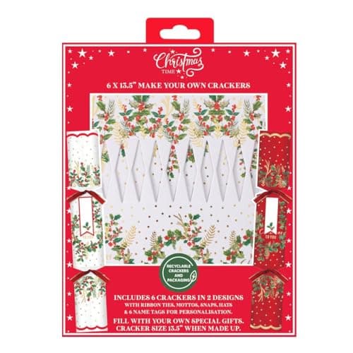 Image of YöL 6 Make Your Own Christmas Crackers Red and White Floral Personalised Xmas Table Decoration Craft