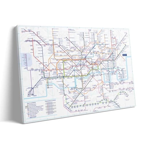 Image of London Underground Map Canvas Wall Art - Modern Tube Subway System Print for Office Living Room Bedroom Decor - Unique British UK Travel Souvenir Gift - Framed Ready to Hang