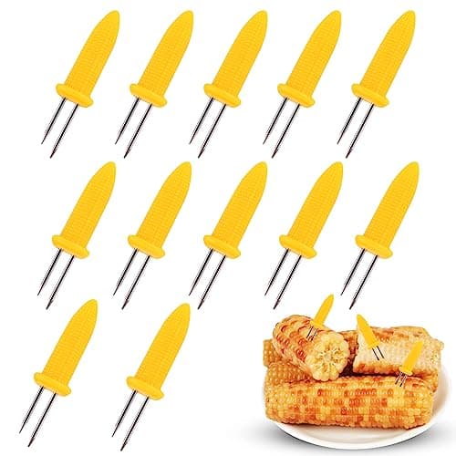 Image of OFFCUP 12pcs Stainless Steel Corn Holders, Corn on The Cob Holders, Corn on The Cob Skewers Holders, Creative Corn Cob Forks with PP Handle for BBQ, Camping, Picnic