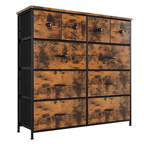 Image of Nicehill Tall Chest of Drawers for Bedroom, Storage Drawer Organizer with 10 Drawers, Fabric Drawers for Closet, Living Room, Hallway, Entryway, Rustic Brown