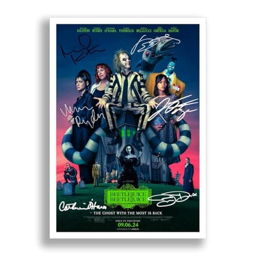 Image of Beetlejuice Beetlejuice Cast Signed Autograph Poster Photo Print Framed Memorabilia Gift Movie Film 2024 Michael Keaton Jenna Ortega (A4 poster only)