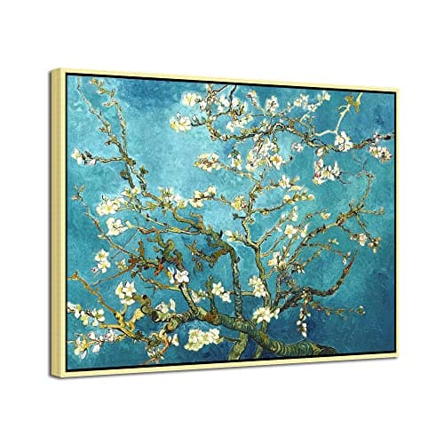 Image of Wieco Art Large Gold Framed Canvas Prints of Almond Blossom by Vincent Van Gogh Paintings Reproduction Post-Impressionism Artwork for Living Room Home Office Decorations