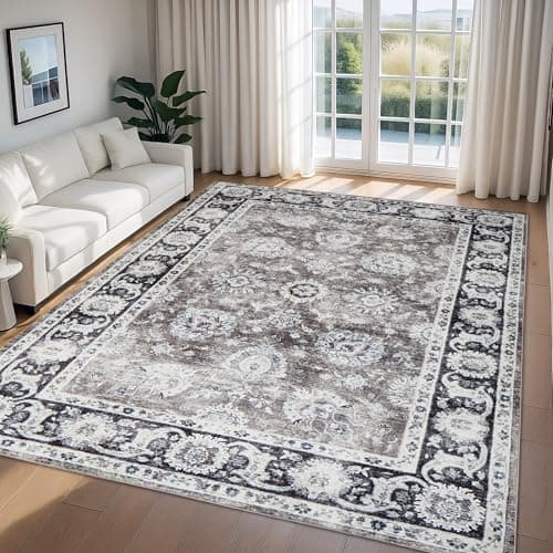 Image of Imperial Rooms Machine Washable Rugs Living Room 120 x 170 cm – Brown Soft Short Pile Large Area Rugs For Bedroom Lounge Non Slip Carpet Traditional Floral Design Vintage Boho Cashmere Rug, Harmony