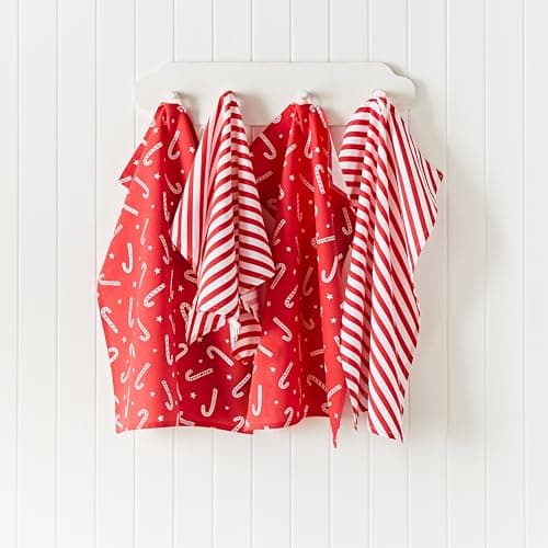 Image of Catherine Lansfield Christmas Candy Cane Cotton 50x75 cm Kitchen Tea Towel Pack of 4 White Red