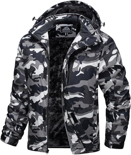 Image of MAGCOMSEN Men's Winter Coats Thick Skiing Jacket 4 Pockets Hiking Thermal Waterproof Jackets Black Camouflage,L