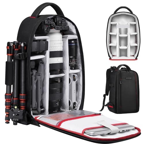 Image of K&F CONCEPT Camera Backpack for Photographers Large Waterproof Photography Camera Bag with Laptop/Tripod Compartment for Men Women Black Red