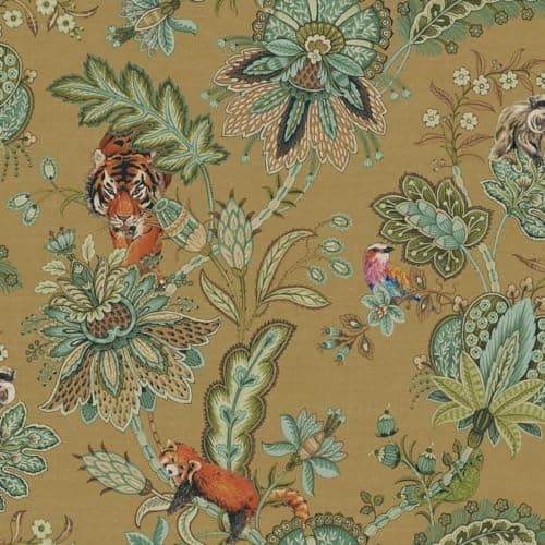 Image of Holden Animal Jacobean Wallpaper - Modern Wallpaper for Living Room, Bedroom, Fireplace - Decorative Luxury Nature Wall Paper with Floral Trails, Paisley Pattern & Wildlife (Ochre Holden)