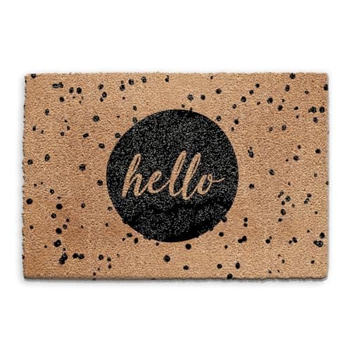 Image of Hairyworm Hello Spot Doormat (40cm x 60cm) Small, Front Door Mat, Coconut Core Fibre Heavy Duty Mat, Rug, Indoor Natural Coir Mat, Regular