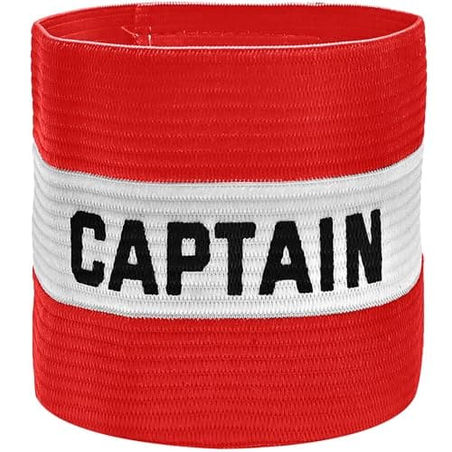 Image of LICQIC Captains Armband, Elastic Sports Arm Band, Adjustable Captain Armbands, for football, hockey, rugby and many other sports (Design A, Red)