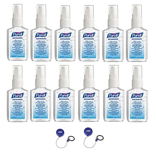 Image of PURELL ADVANCED HAND SANITISER GEL 60mL x 12 Pack. Portable Pump Bottle, with 2 x PURELL PERSONAL Gear Retractable Clip