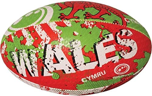 Image of Optimum Wales Nation Rugby Ball – Durable Rubber Training Ball with Enhanced Grip & Long Air Retention – Size 5,