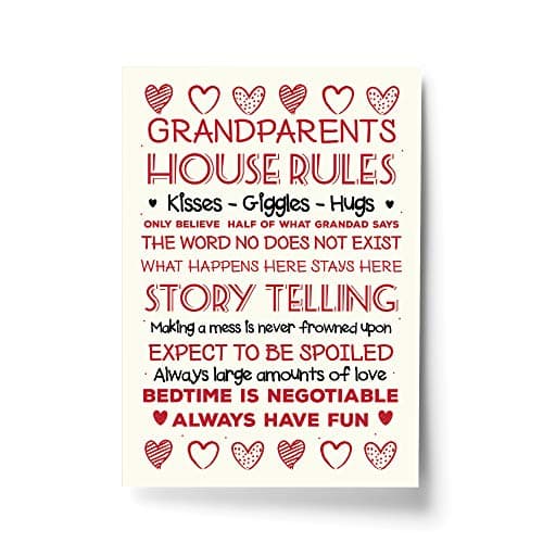 Image of RED OCEAN Grandparent Gifts Wall Print Grandparent House Rules Sign Nan Grandad Birthday