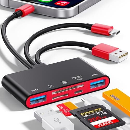 Image of 5-in-1 Memory Card Reader, USB OTG Adapter & SD Card Reader for Phone/Pad, USB C and USB A Devices with Micro SD & SD Card Slots, Supports SD/Micro SD/SDHC/SDXC/MMC(BlackRed)