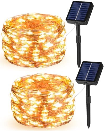Image of Tacobey 2 Pack Solar Fairy Lights Outdoor, Total 20M 200LED Solar Garden Light with Timer, 8 Mode, Waterproof Copper Wire Decorative Lights for Patio, Trees, Party(Warm White)